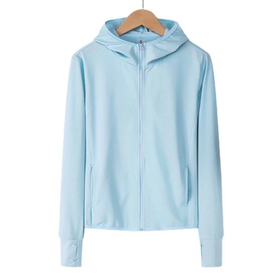 

Женское солнцезащитное пальто с защитой от УФ-лучей, велосипедное пальто на открытом воздухе с длинным рукавом и молнией с капюшоном L светло-синий