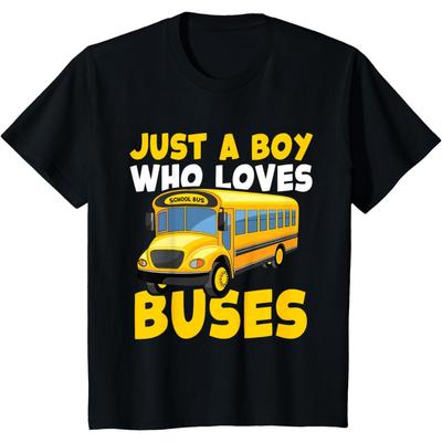 Kids School Bus Costume Just a Boy Who Loves Buses T-Shirt
