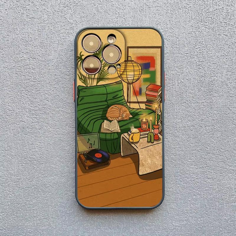 

Retro Cartoon Cat Candlelight Illustration Phone Case For iPhone 17 Pro Max 16 15 Pro Plus 14 13 Mini 12 11 XR X 16E 17Air Cover iPhone 14 Pro Max