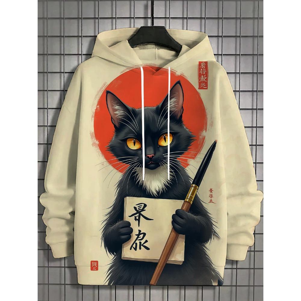 Japanische Harajuku Bedruckte Hoodies für Herren Berg Katze Tentakel Grafik Sweatshirts Lässig Lockeres Sweatshirt Lange Ärmel Pullove