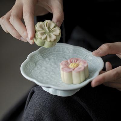 Chińska ceramiczna taca reliefowa na dim sum Wysoka taca na owoce Domowa kreatywna taca na suszone owoce Akcesoria do ceremonii parzenia herbaty