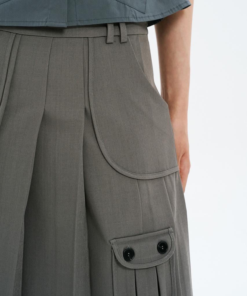 Hanahi Low Pocket Pleated Skirt Gray