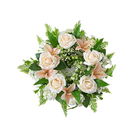 Artificial Floral Wreath for Front Door Realistic Large Rose Lily Flower Wreath with Leaves for Spring Valentine's Mother's Day Wedding Home Decor