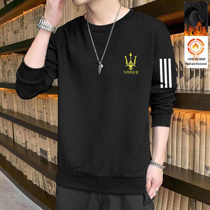 Men’s Casual Fleece-Lined Round Neck Sweatshirt - Autumn/Winter Long Sleeve Pullover