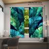 2pcs Set Tropical Leaves Curtains - Blue & Green, Rod Pocket Design for Living Room & Bedroom Decor