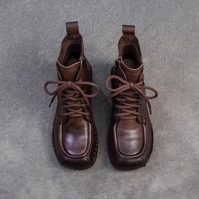 Johnature Universalūs apvalianos nosies šoniniu užtrauktuku retro trumpi aulinukai, paprastas storas kulnas, kasdieniai moteriški batai