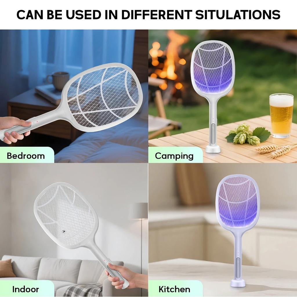 Electric Flytrap Holder, 2-in-1 Insect , With USB Rechargeable Base And 3-layer Safety Net, Suitable For Indoor, Backyard, Camping