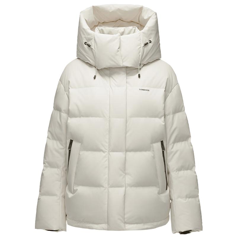 Tamboer Women's Short Puffer Down Jacket with Detachable Hood