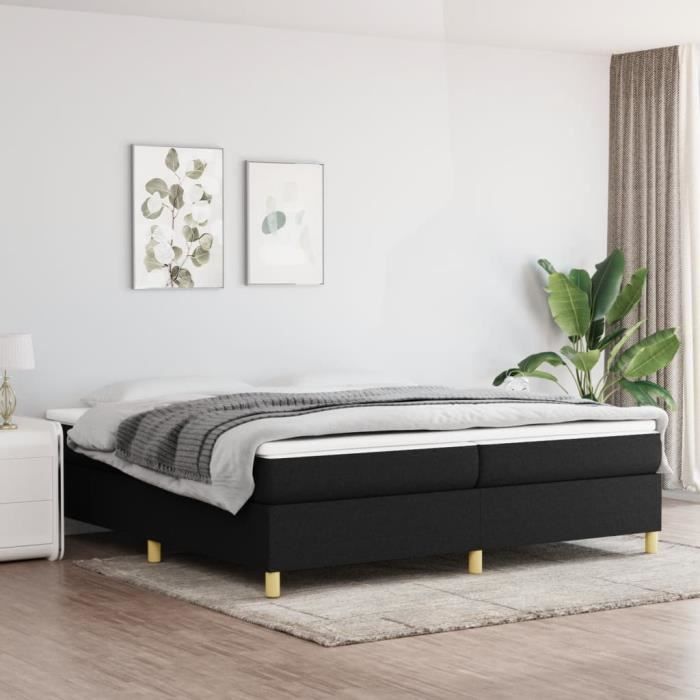 3144548 vidaXL Lit à sommier tapissier avec matelas Noir 200x200 cm Tissu