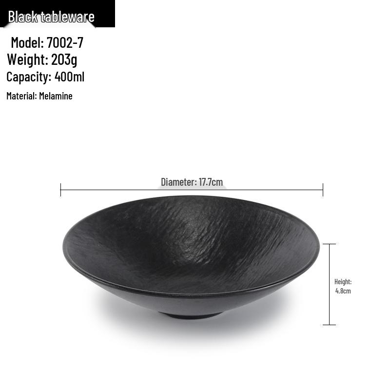 Melamine Black Round Plate for Pasta, Steak, Hot Pot, BBQ, and Tableware