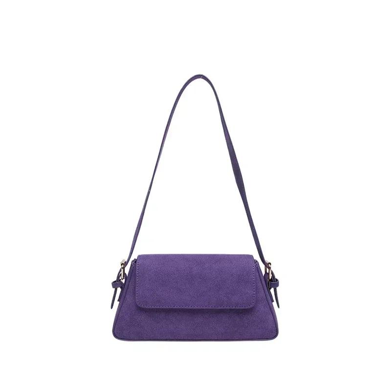 Solid Color Suede Zipper Sweet Shoulder Bags on Sale Simple Trend Sewing Thread Bags High Quality Popular Fashion Crossbody Bag