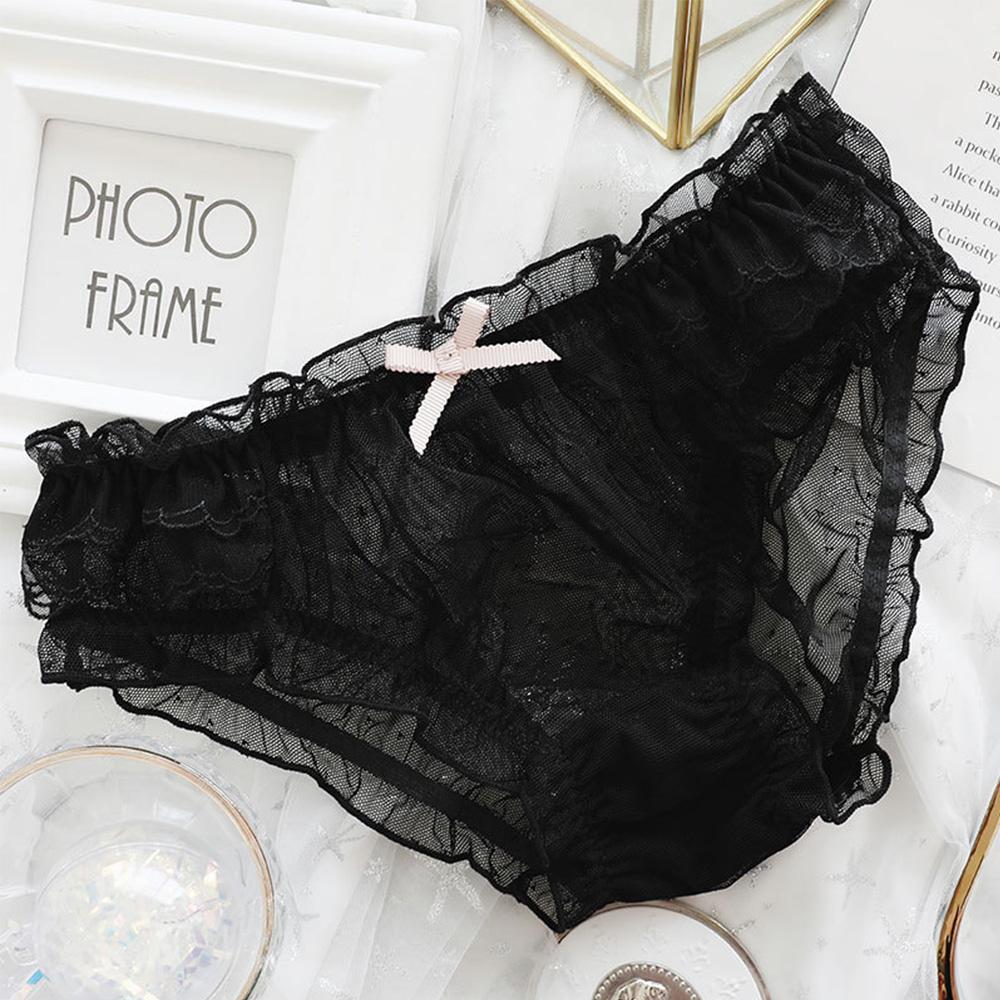 Sexy Thong Hollow Transparent Bow Lace Lingerie Mesh Panties Briefs Underwear
