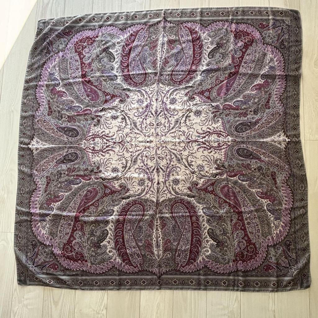 Used ETRO scarf green purple pink beige paisley pattern paisley made in Italy