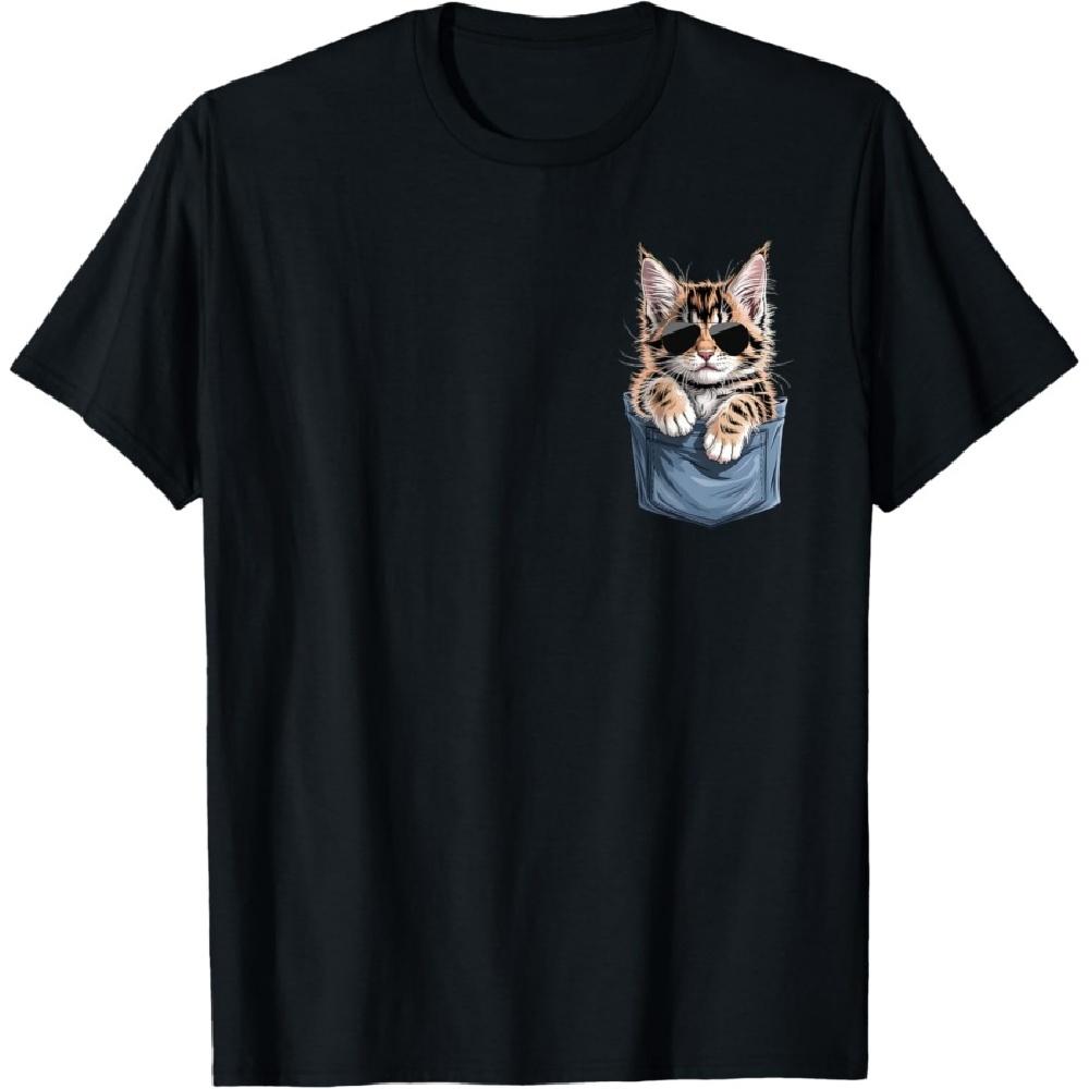 

Cute Pocket Maine Coon Cat Lover Cat Mom T-Shirt(1) XXXXXL чорний