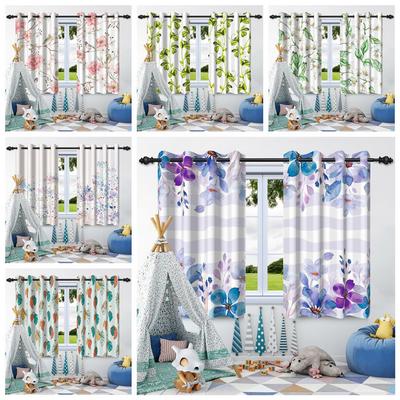 2pcs Flowers Plants Leaf Blackout Curtain Home Bedroom Living Room Darkening Thermal Insulated Apartment Grommet Window Curtain