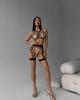 European & American Mesh Strappy Underwire Push-up Lingerie Set with Metal Ring & Bandage Waist Cincher