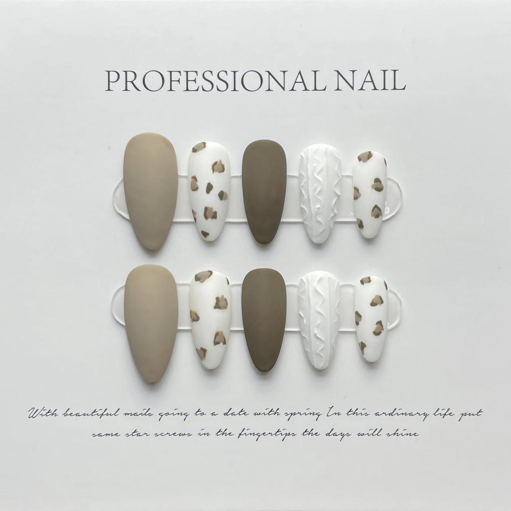 10pcs/set Purely Handmade Wearable Nails Removable Nail Art French Simple False Nails Finished Long and Short Nails