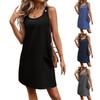 Women's Casual Fashion Round Neck Sleeveless Vest Button Pocket Dress
