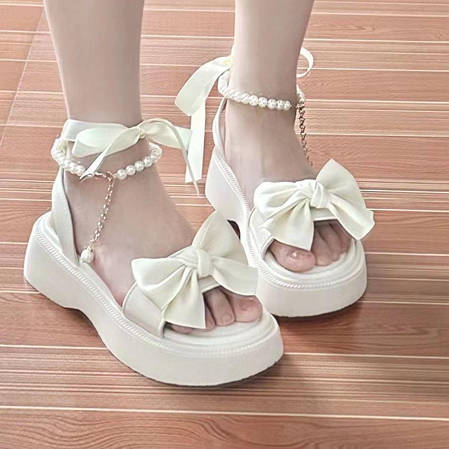 Princess Holiday Sandals Women's Summer New Bow Platform Fairy Wind with Skirt Roman Shoes