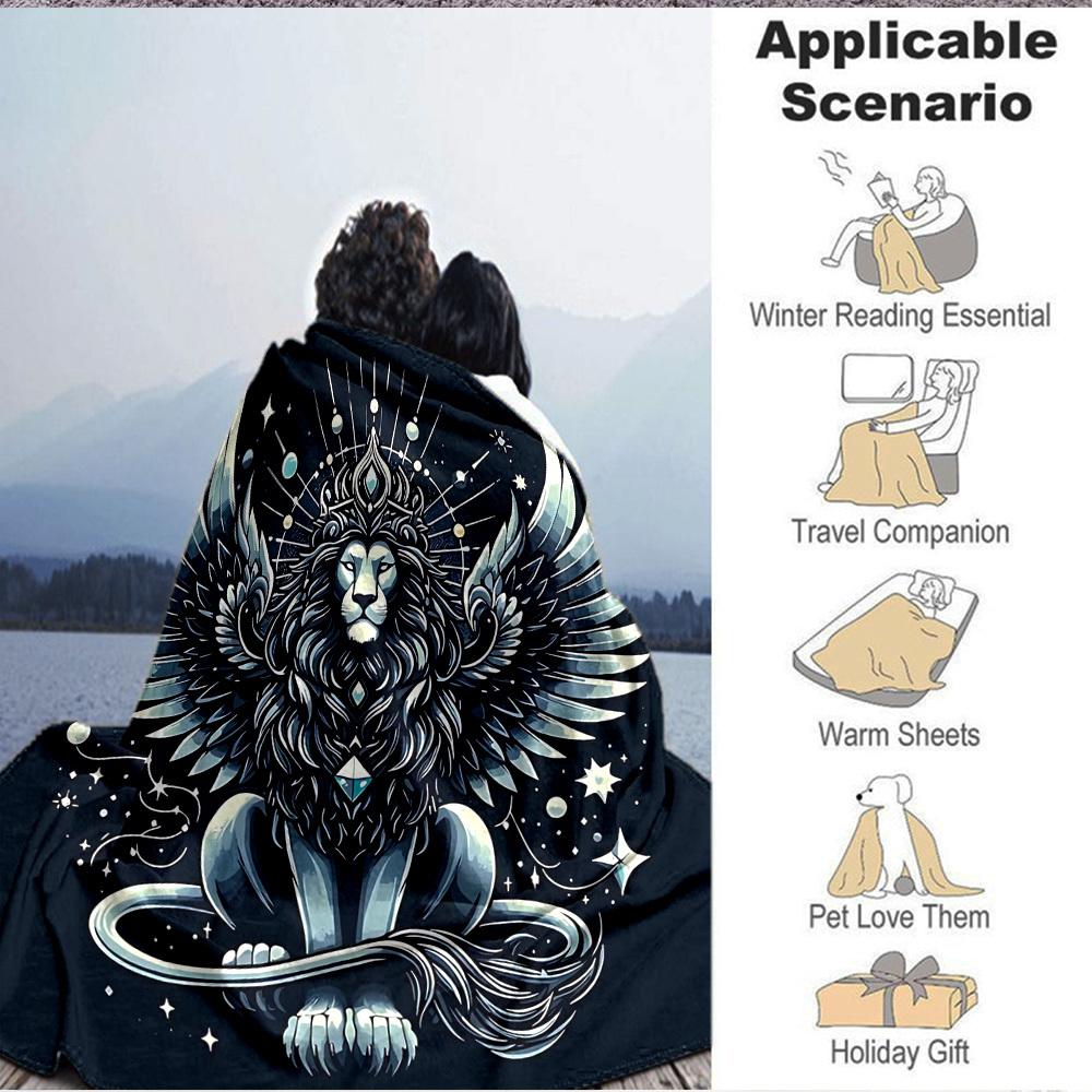 1pc Winged Lion Print Blanket   Lightweight Flannel Throw Blanket For Sofa, Bed, Living Room, Office, Outdoor Travel, Camping