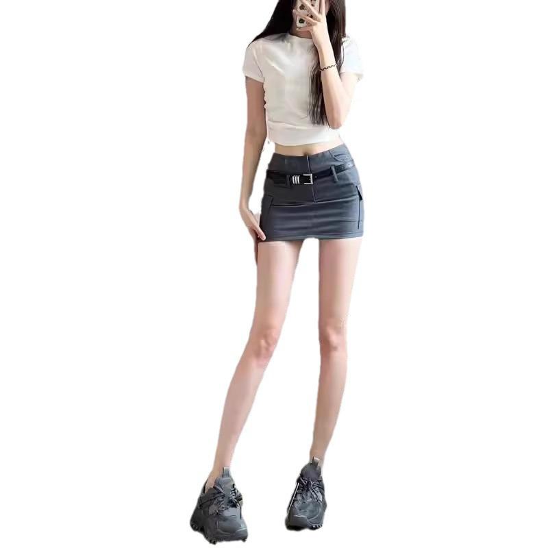 2024 Summer Retro Gray High-Waist Bodycon Mini Skirt for Women