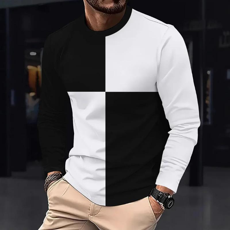 Men's Business Casual T-shirt  Comfortable Top Long SleeveO-neck Pactwork Casual T Shirts for Men Spring Designer Tshirt