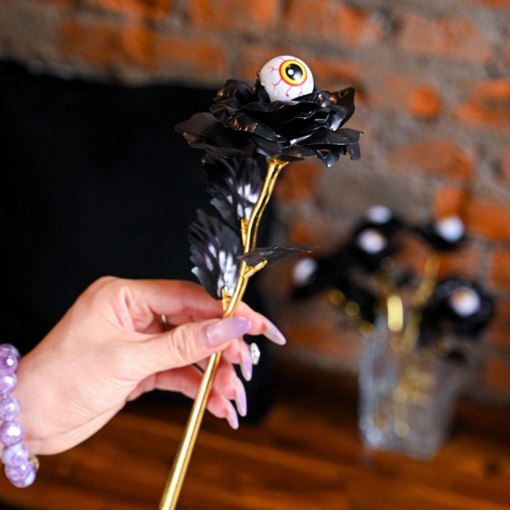 10 Stück Augapfel Design Simulation Schwarze Blume Gothic Kunstblumenstrauß Halloween Party