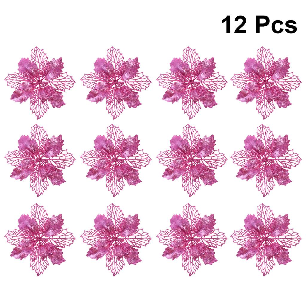 10pcs Christmas Glitter Poinsettia Flowers Tree naments Flower Artificial Decoration Tree nament Xmas Party Supplies