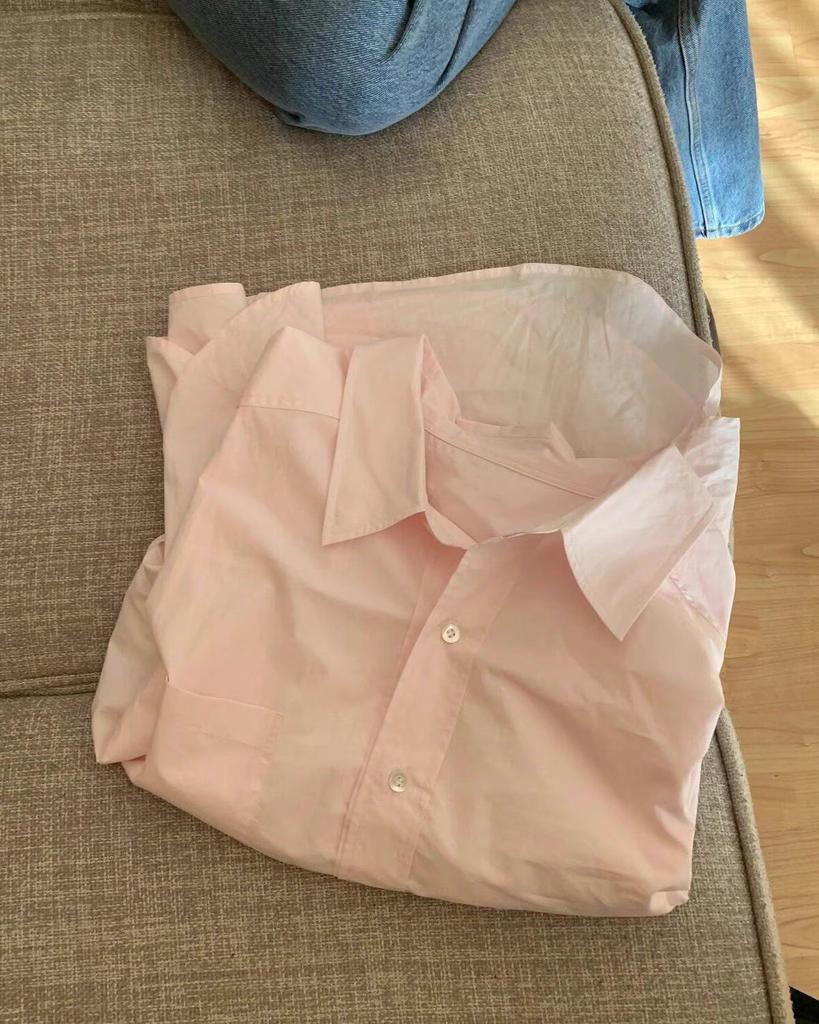Korean Style Light Pink Women's Shirt with Turn-Down Collar - Fashionable, Age-Reducing, Perfect for Spring