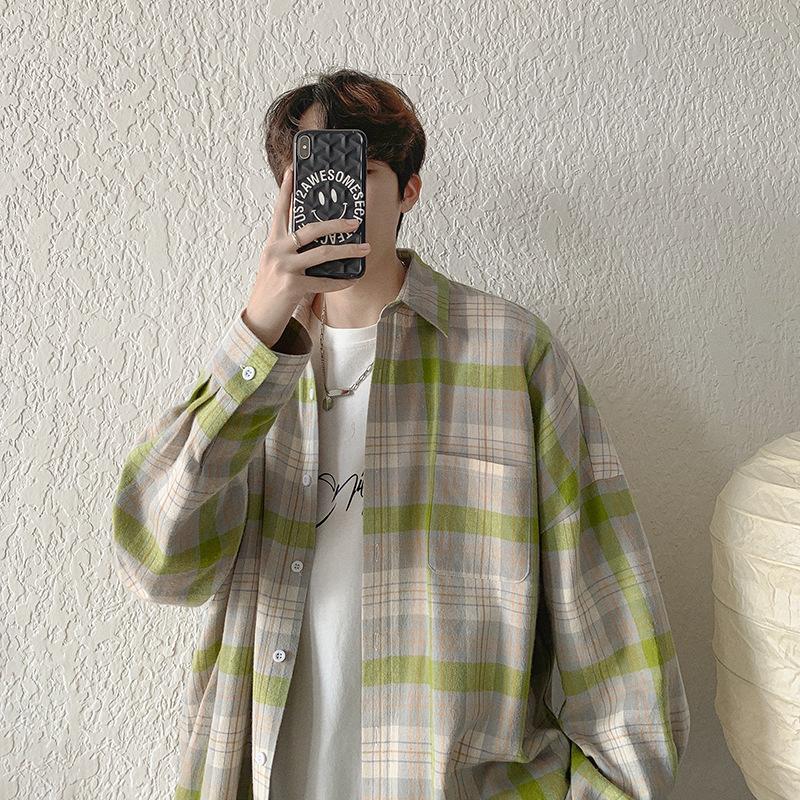 Sunscreen Casual Plaid Shirt Men's Summer Thin Long-sleeved Shirt Couple Ice Silk Loose Jacket Top