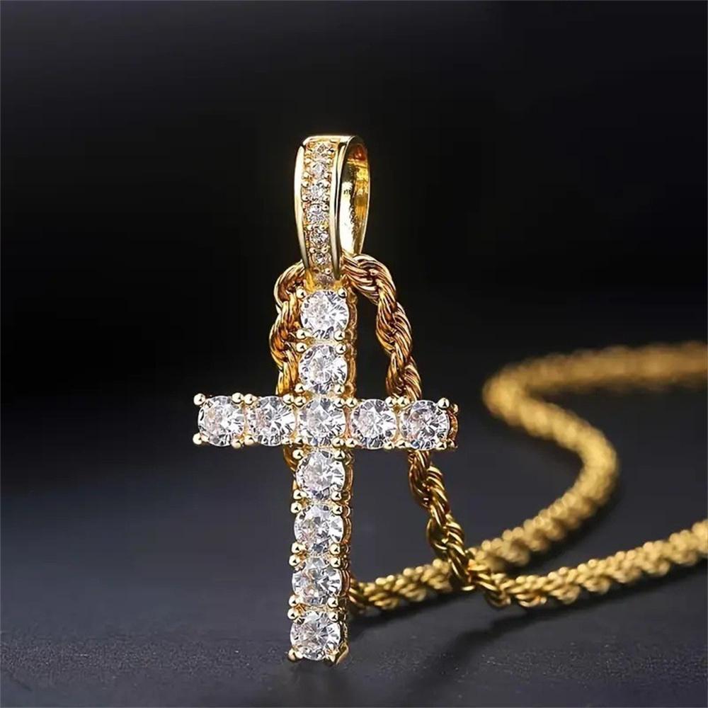 Classic Zircon Cross Necklace Iced Out Hip Hop for Men and Women Bling Pendant Punk Jewelry Gifts