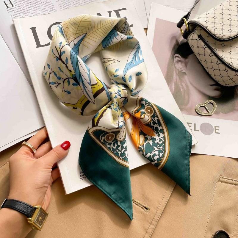 Elegant Silk-Like Square Scarf Women Korean Style Print Neck Lightweight 70x70cm Nylon Fashion Accessory