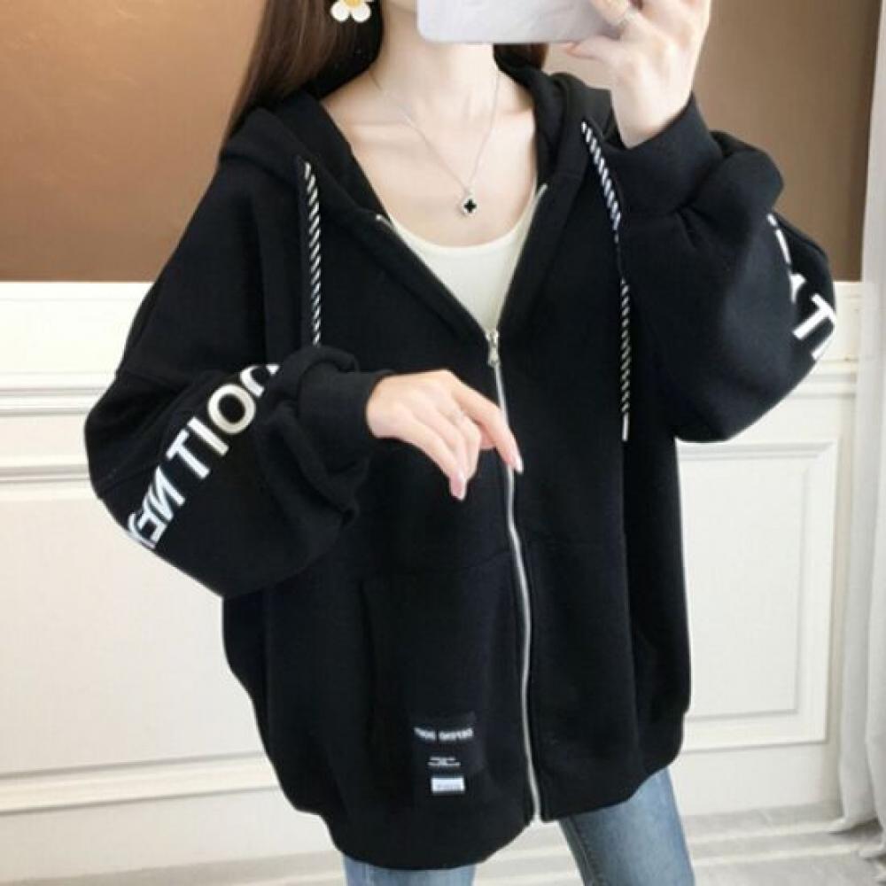 Navava Women Casual Lettering Long Sleeve Zip Up Hoodie Nc191