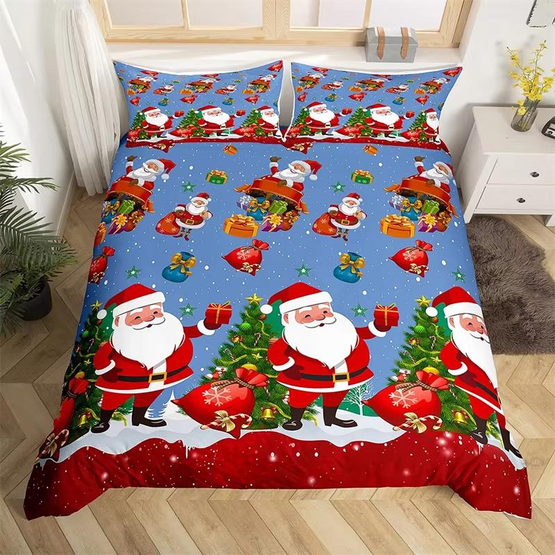 Kreslený Zimní Dům Povlak na Peřinu Roztomilé Zvíře Jelen Santa Claus Ložní Soupravy Vánoční Téma Rustikální Farmářský Styl Přikrývka