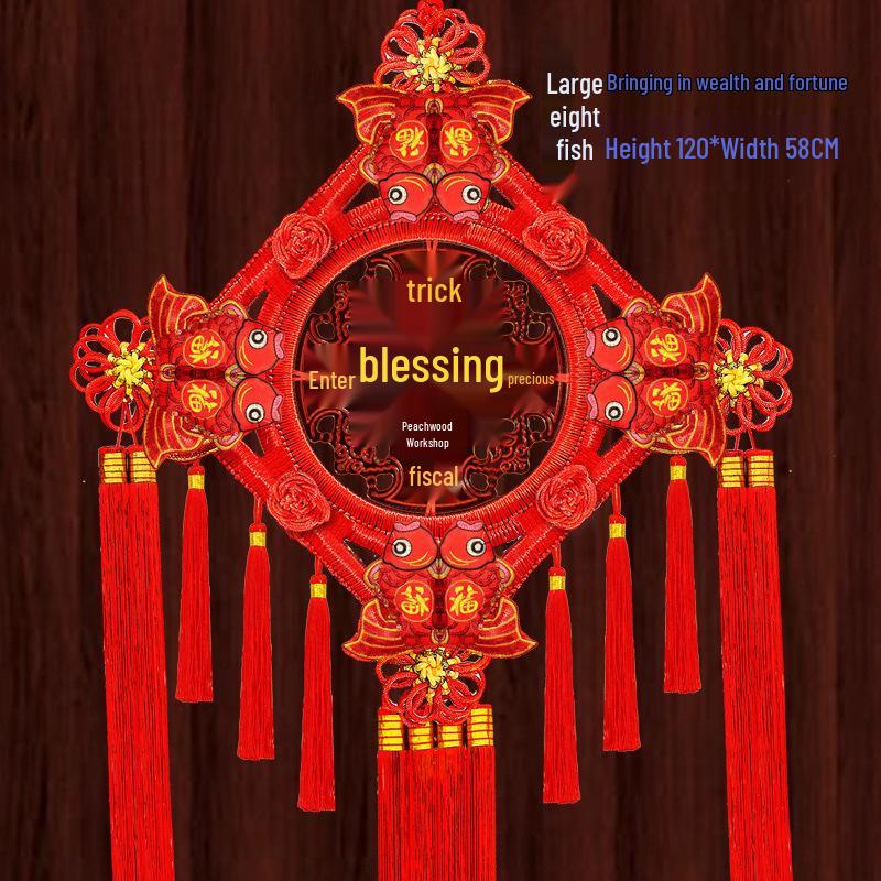Fu Character Large Pendant: Peach Wood Chinese Knot for Home Decoration or Housewarming Gift