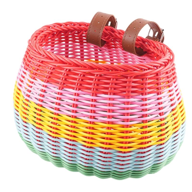 

Bicycles Basket with Fasten Strap, Plastic Bicycles Front Basket for Kids Adjustable Bike Handlebar Storage Bike Basket 1