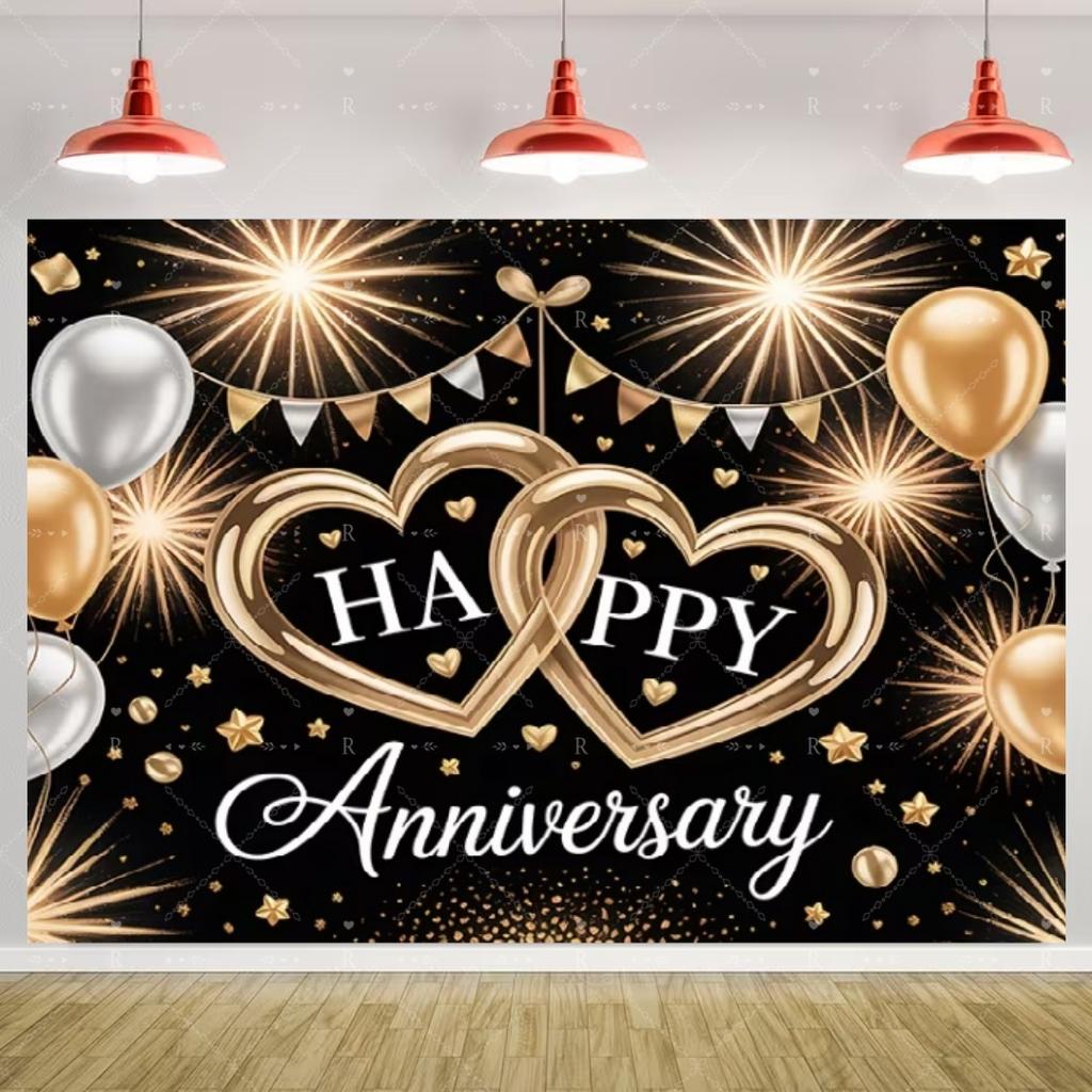 Sfondo a Tema Anniversario Coppia Matrimonio Amicizia Festa di Anniversario Articoli Decorativi Palloncino Banner Rosa Oro