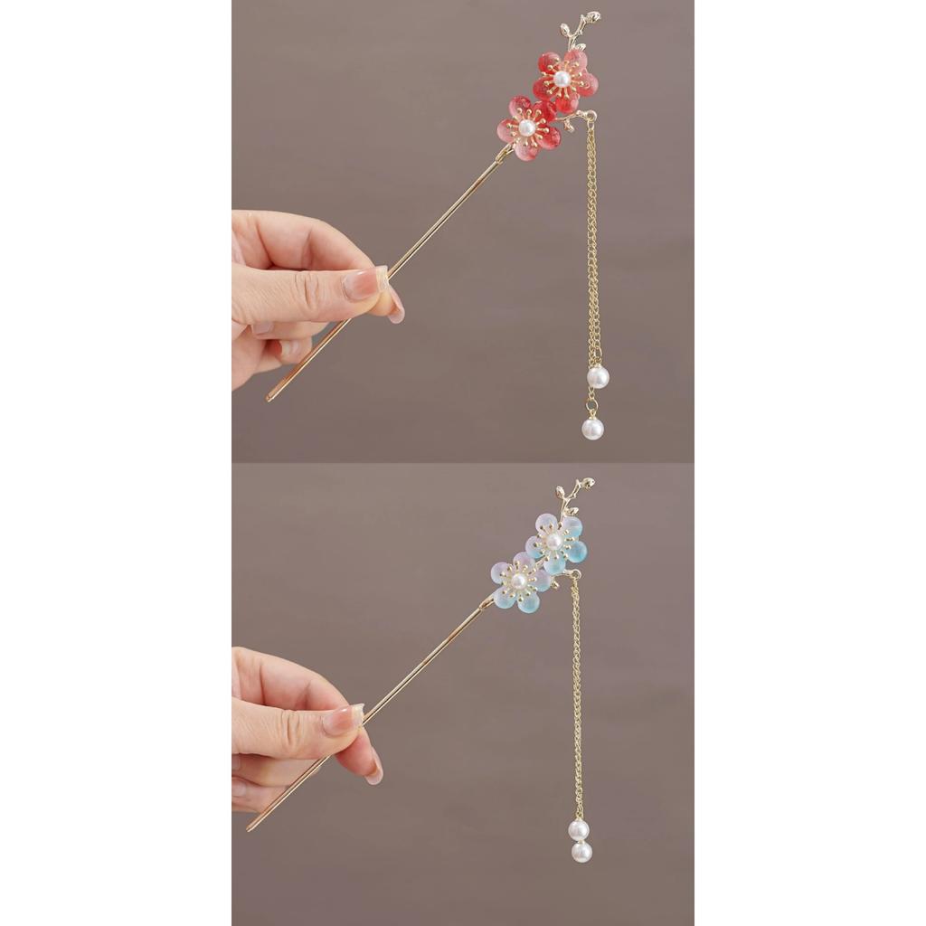 2pc Elegant Chinese Style Flower Butterfly Tassel Hairpin Vintage Hair Tool Daily Wear Holiday Gift Women Jewelry Hair Accessory