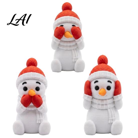 Decorative Winter Desk Accessory 3D Printed Snowman Figurine See No Evil Speak Hear Cute Home Decor Christmas Ornament for Holiday And Office
