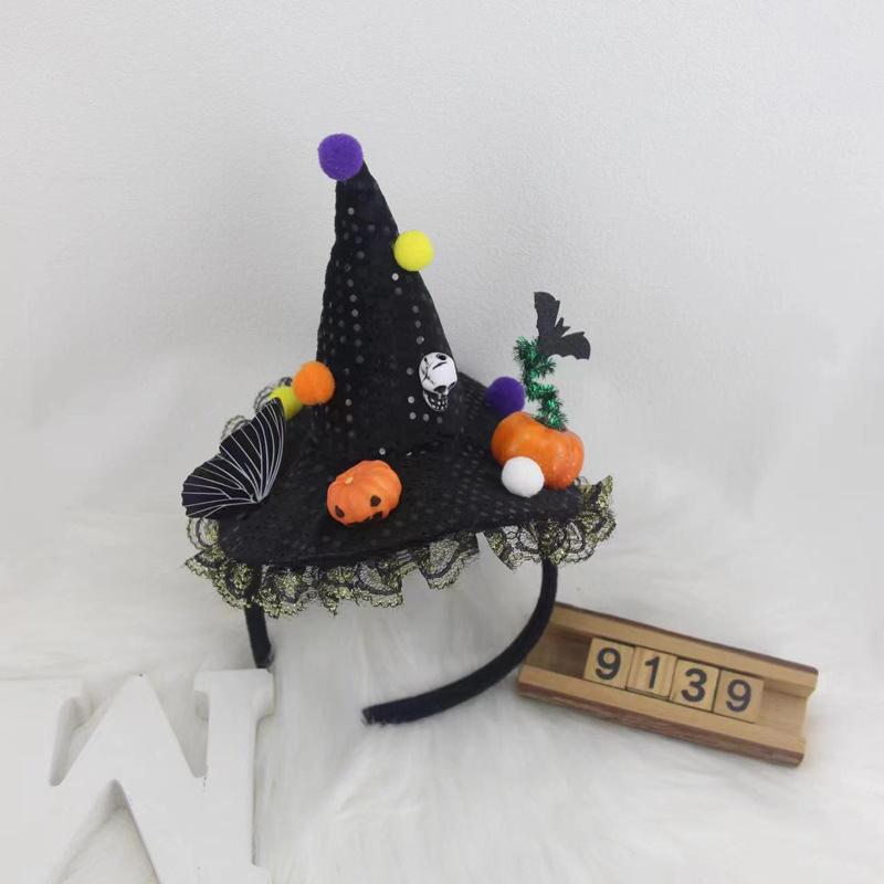 Halloween Witch Hat Headband Lace Trim Ghost Skull Rose Spider Web Hair Accessory For Halloween Party Cosplay Women Girls