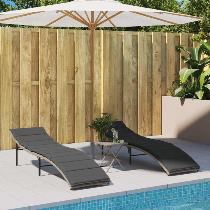 VidaXL Set of 2 Sun Loungers with Table, Sunbed, Patio Deck Chair, Outdoor Garden Seat, Light Grey 368256