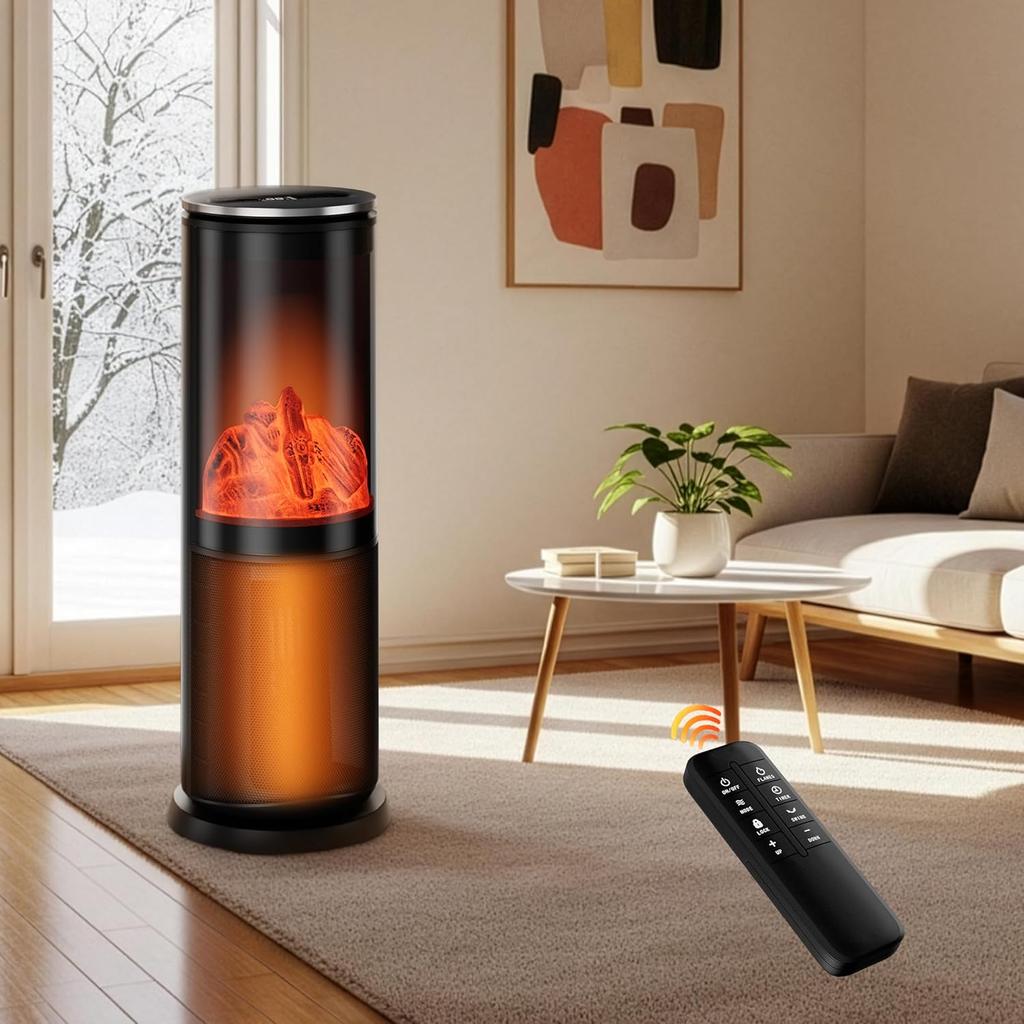 1500W Portable Space Heater with Thermostat, Remote, Timer, Oscillation, 8 Safety Features – Black