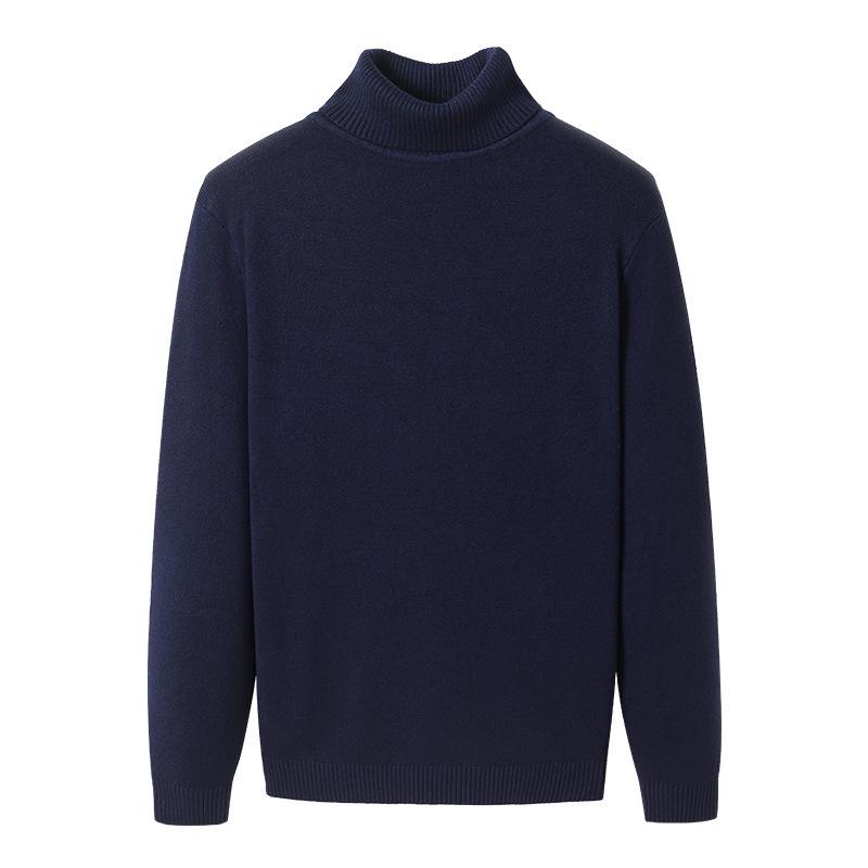 Men's Ribbed Wool High-Neck Sweater with Fleece, Warm Knitted Long Collar for Autumn and Winter