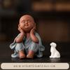 Zen Tea Pet, Cute Little Monk Figurine for Tea Table, Zen Meditation Ornament for Home Office Desk