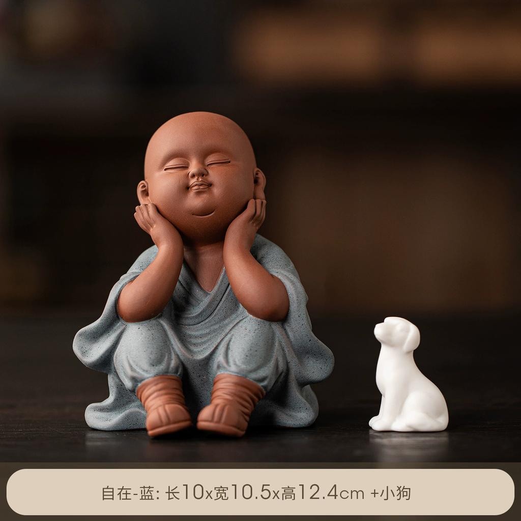 Zen Tea Pet, Cute Little Monk Figurine for Tea Table, Zen Meditation Ornament for Home Office Desk