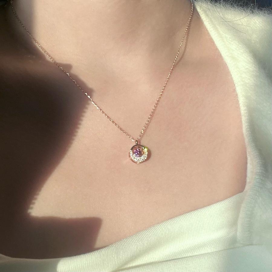 Beating heart pink zircon necklace light luxury temperament versatile collarbone chain niche design neck chain new