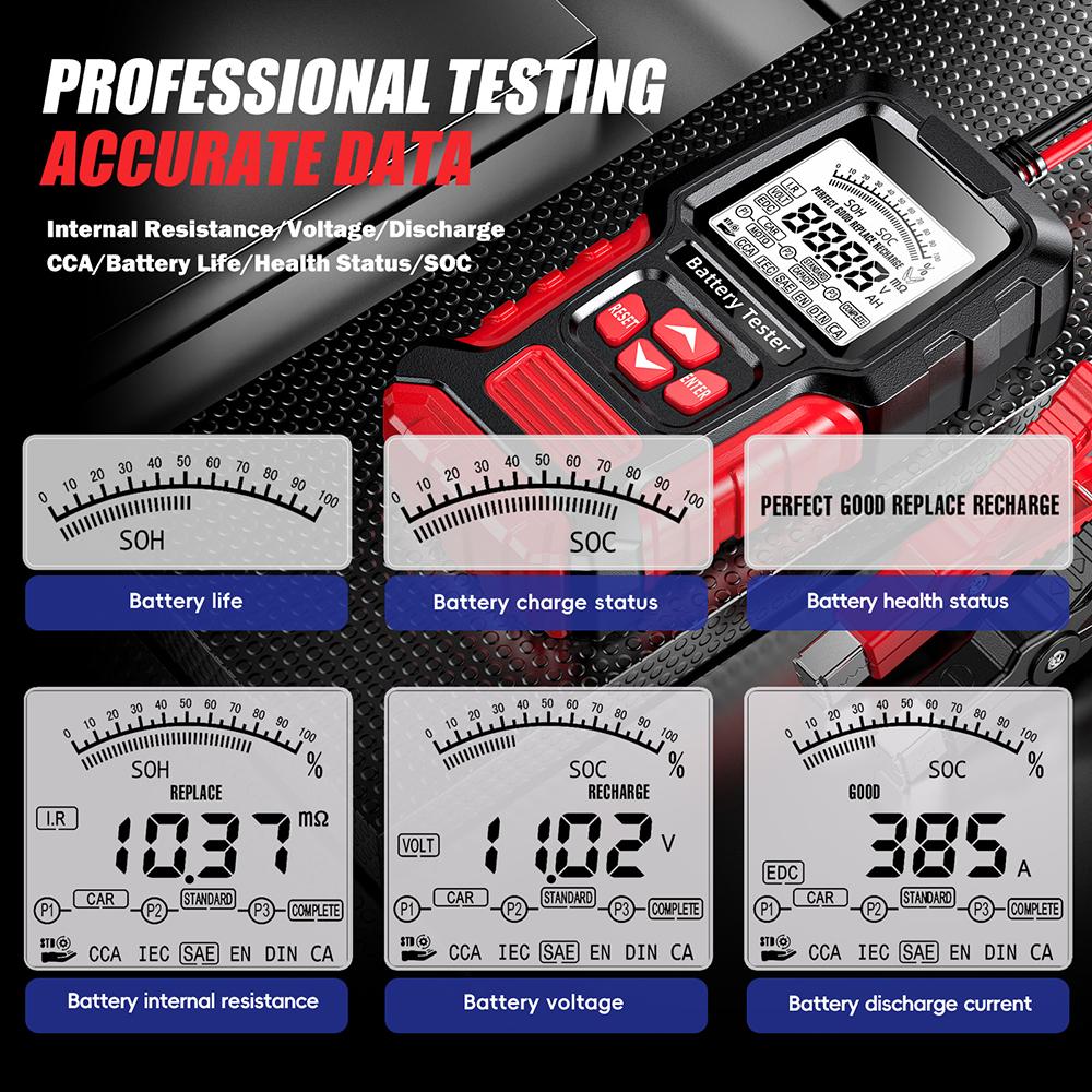 Car Battery Tester 12V 24V Lead-acid Battery Test LCD Digital Measurement Diagnostic Tool for Vehicle Truck Motorcycle SUV