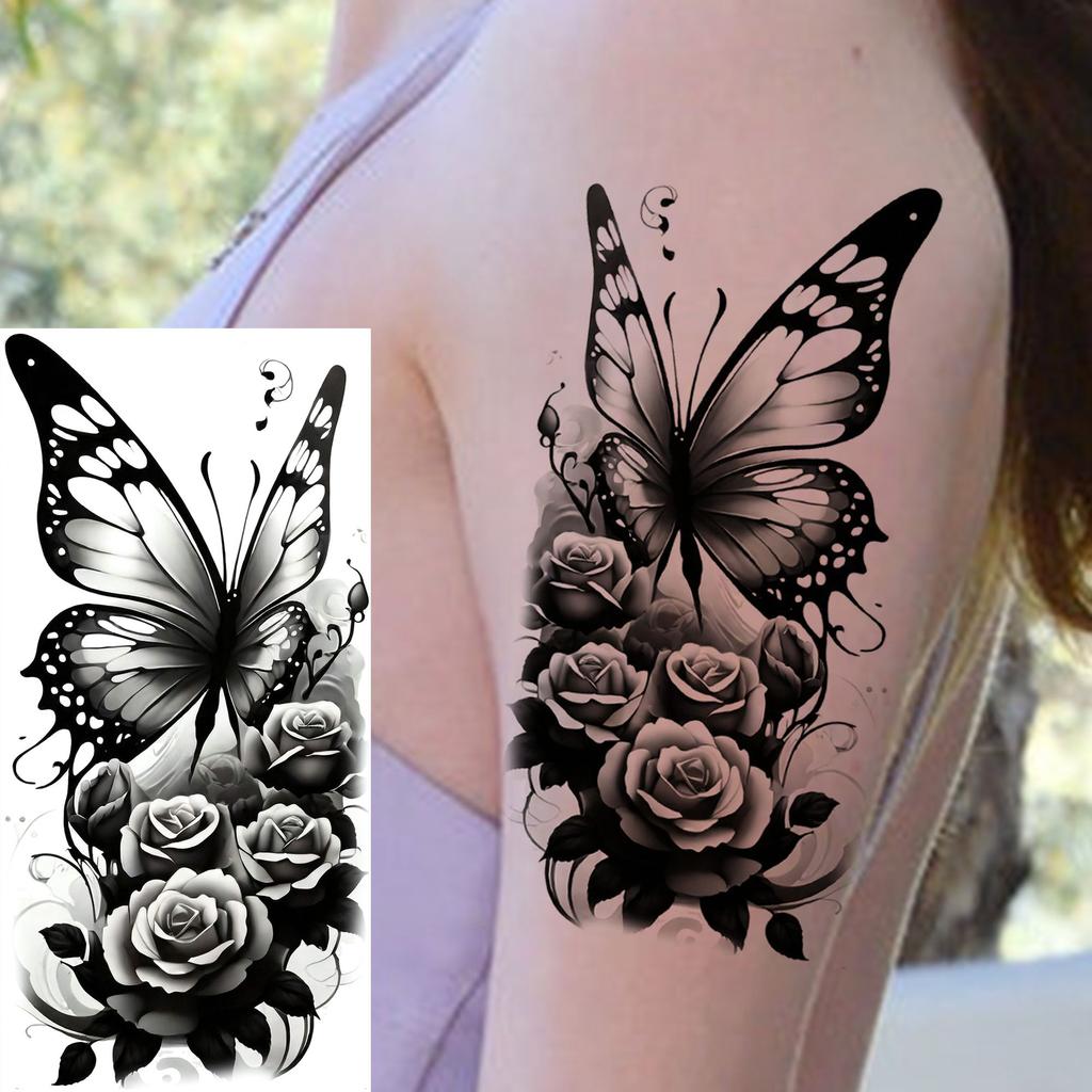 1 Sheet Snake Butterfly Compass Flowers Temporary Tattoos For Women Girls Waterproof Realistic Fake Tattoo Sticker Long Lasting