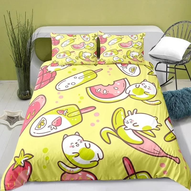 

Милий мультфільм Їжа Король Королева Підодіяльник Перлина Молоко Чай Комплект постільної білизни Діти Підлітки Дорослі Десерт Фрі Кола Поліестер Підодіяльник 70x133cm 2pcs