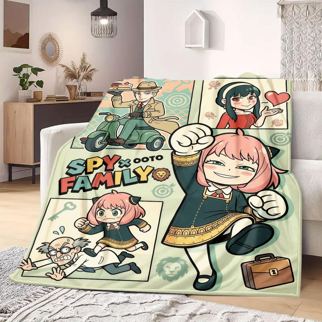 Spy x Family Trendiger Print Flanelldecke, Cartoon-Thema für Heimdeko, Ganzjahresbettwäsche für Stühle und Reisen_LIAN